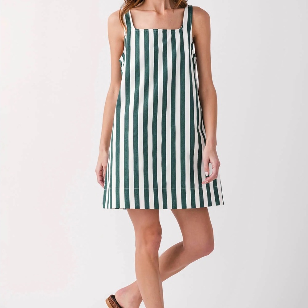 Pomander Place Green and White Striped Mini Dress